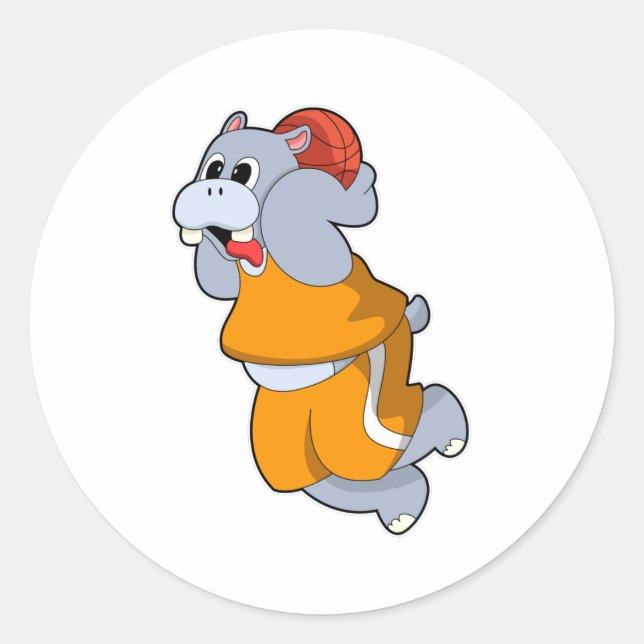 Hippo bei Basketball Sports Runder Aufkleber (Vorderseite)