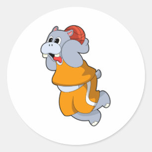 Hippo bei Basketball Sports Runder Aufkleber