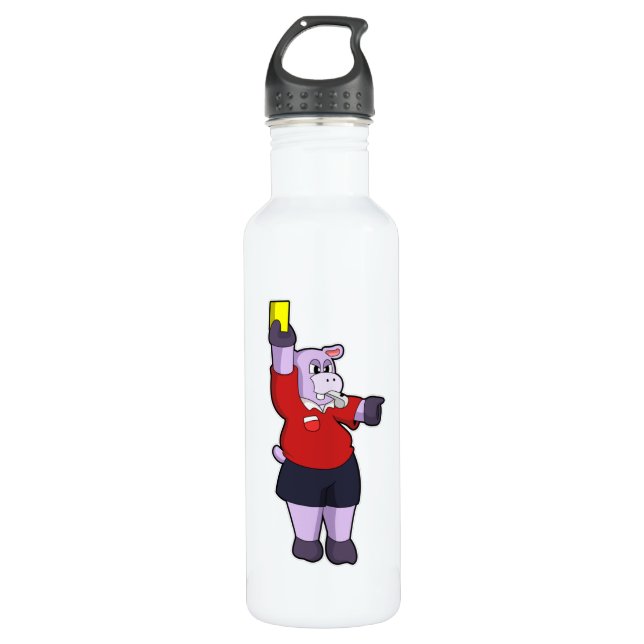 Hippo bei Fußball als Schiedsrichter Edelstahlflasche (Vorderseite)