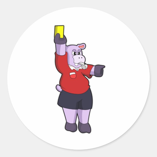Hippo bei Fußball als Schiedsrichter Runder Aufkleber (Vorderseite)