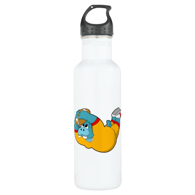 Hippo beim Fußballsport Edelstahlflasche (Vorderseite)