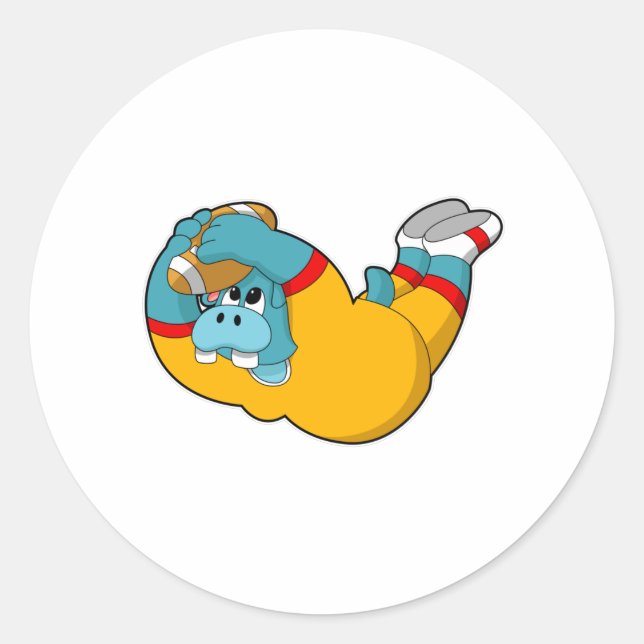Hippo beim Fußballsport Runder Aufkleber (Vorderseite)