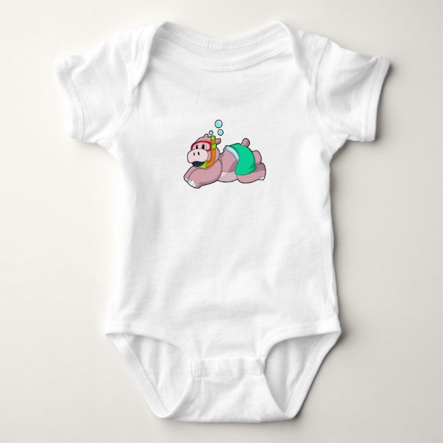 Hippo beim Tauchen mit Schnorchel Baby Strampler (Vorderseite)