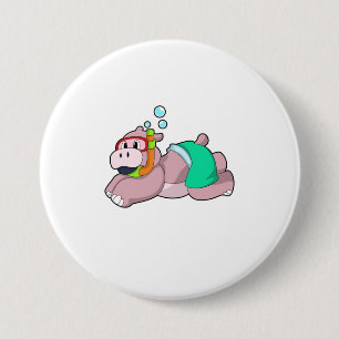 Hippo beim Tauchen mit Schnorchel Button