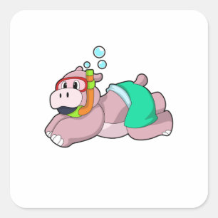 Hippo beim Tauchen mit Schnorchel Quadratischer Aufkleber