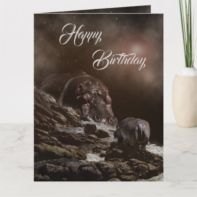 Hippo Bezauberter Abend, großer Geburtstag Karte (Vorderseite)