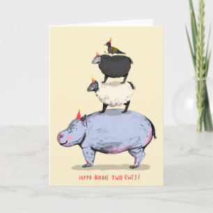 Hippo, Birdie, Deux Oeufs ! Carte d'anniversaire