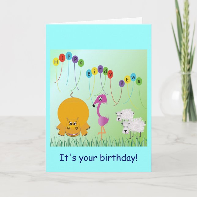 Hippo, Birdy, 2 Ewe carte d'anniversaire (Devant)