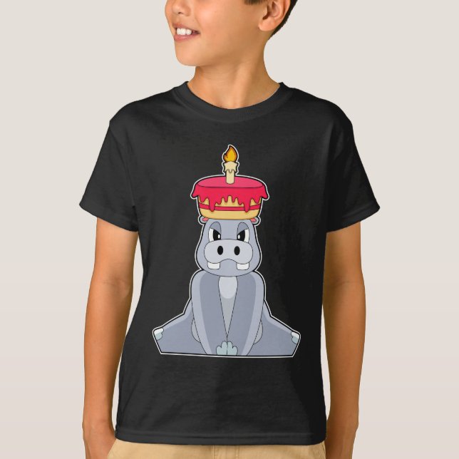 Hippo Birthday Candle Cake T-Shirt (Vorderseite)