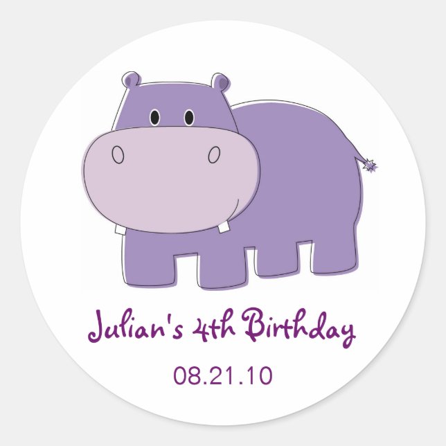 Hippo Birthday Cupcake Topper Sticker (Vorderseite)
