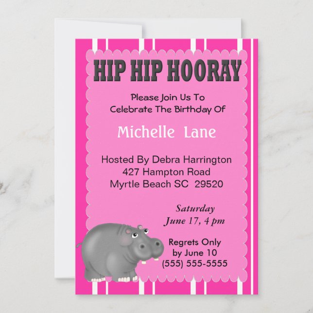 Hippo Birthday Einladung (Vorderseite)