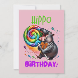 Hippo Birthday fröhlich, farbenfroh Candy Swirl | Einladung