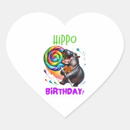 Hippo Birthday fröhlich, farbenfroh Candy Swirl | Herz-Aufkleber