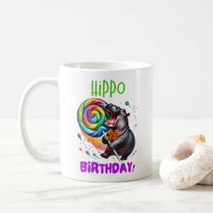 Hippo Birthday fröhlich, farbenfroh Candy Swirl Kaffeetasse