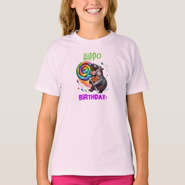 Hippo Birthday fröhlich, farbenfroh Candy Swirl | T-Shirt (Vorderseite)