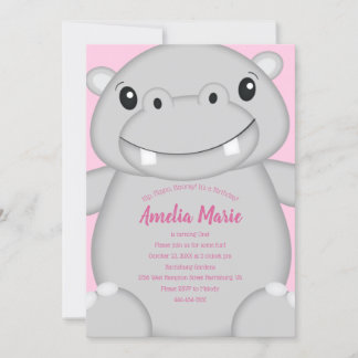 Hippo Birthday Party Pink Einladung