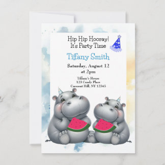 Hippo Birthday Party Watermelon Einladung