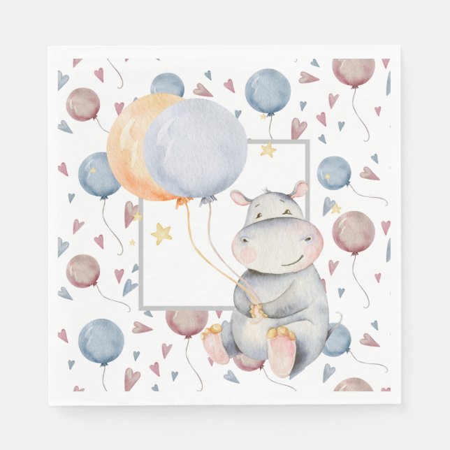 Hippo Birthday Serviette (Vorderseite)
