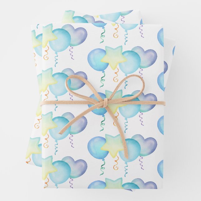 Hippo Birthday Soft Blue Ballon Geschenk Geschenkpapier Set (Beispiel)
