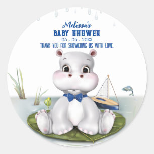 Hippo Boy Baby Dusche Runder Aufkleber