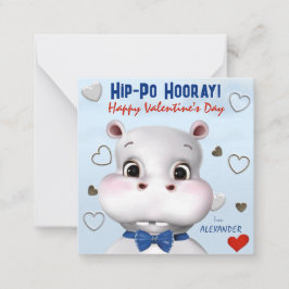Hippo Boy Blue Klassenzimmer Valentinstag Mitteilungskarte