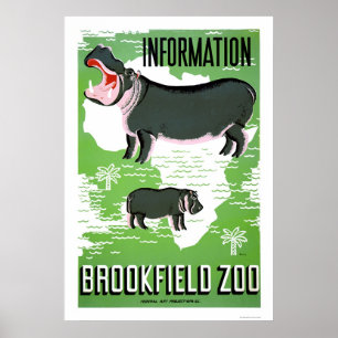 Hippo Brookfield Zoo 1938 WPA Poster