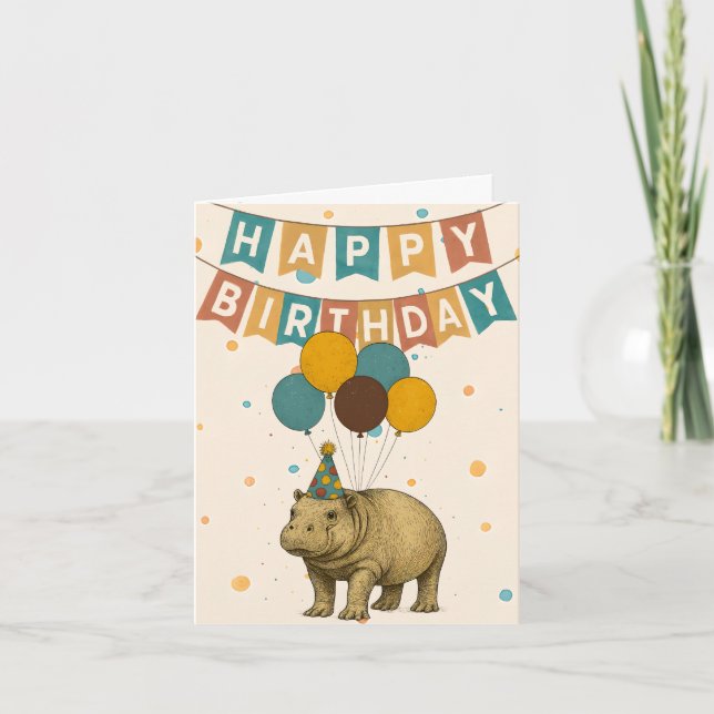 Hippo carte d'anniversaire - animal mignon avec ba (Devant)