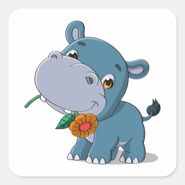 Hippo-Cartoon Quadratischer Aufkleber (Vorderseite)
