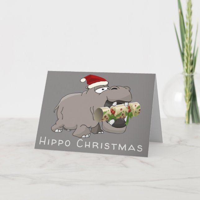 Hippo Christmas Crackers Feiertagskarte (Vorderseite)