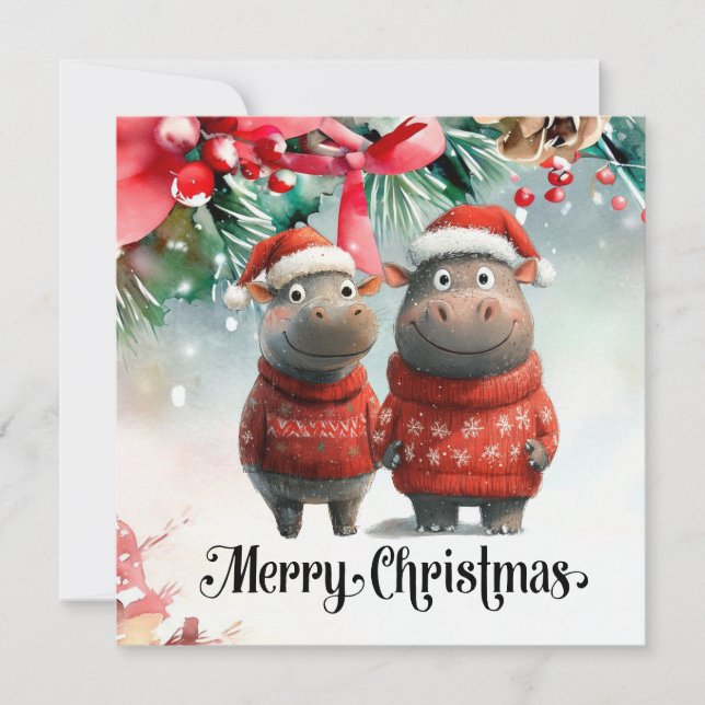 Hippo Christmas Themed für Tierliebhaber Karte (Vorderseite)