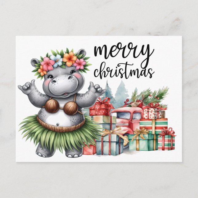 Hippo Christmas Themed für Tierliebhaber Postkarte (Vorderseite)