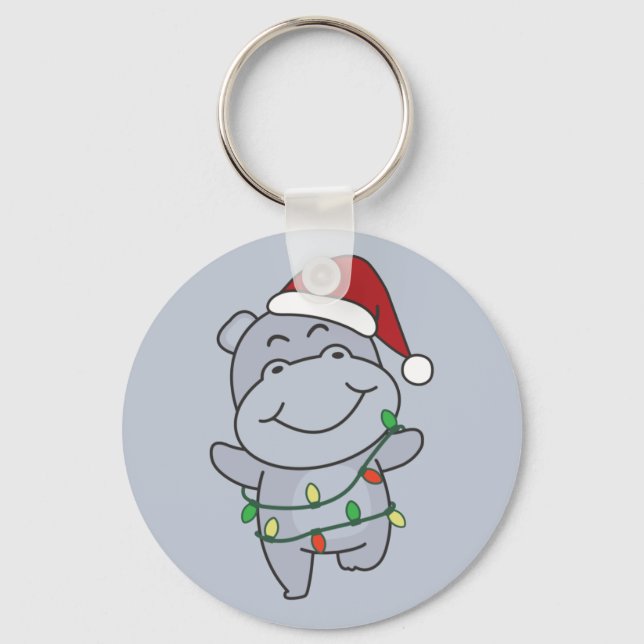 Hippo Christmas Winter Animals Hippos Schlüsselanh Schlüsselanhänger (Vorderseite)