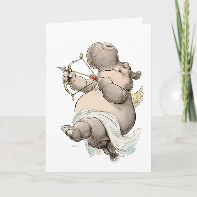 Hippo Cupid Valentine Card "Be Mine" Karte (Vorderseite)