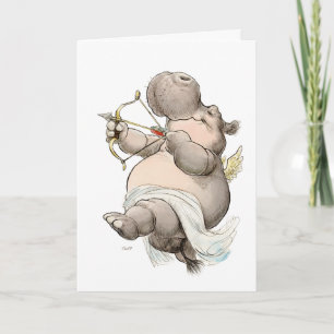 Hippo Cupid Valentine Card "Be Mine" Karte