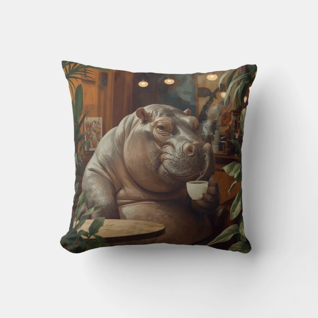 Hippo drinks coffee. Surreal style Kissen (Vorderseite)