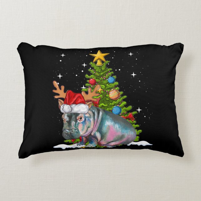 Hippo Fiona Christmas Tree Hippopotamus Dekokissen (Vorderseite)