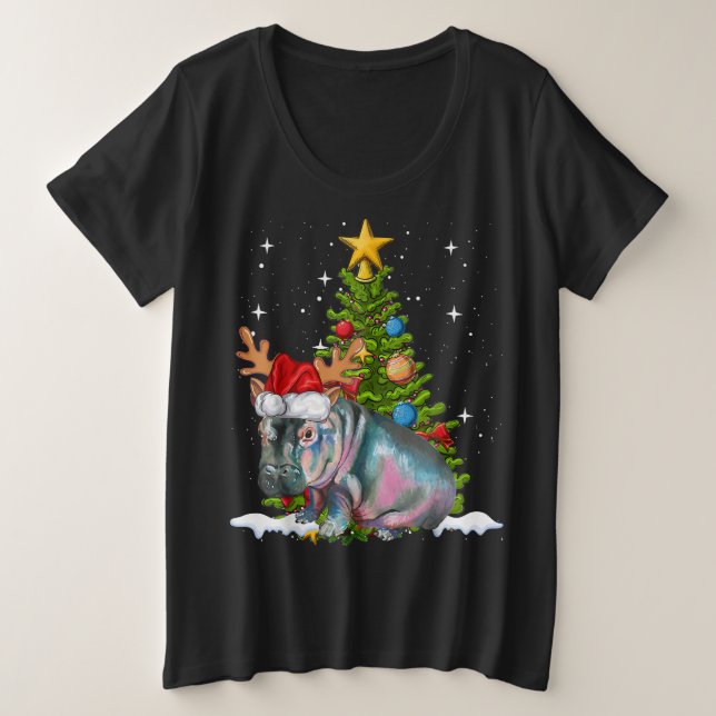 Hippo Fiona Christmas Tree Hippopotamus Große Größe T-Shirt (Design vorne)