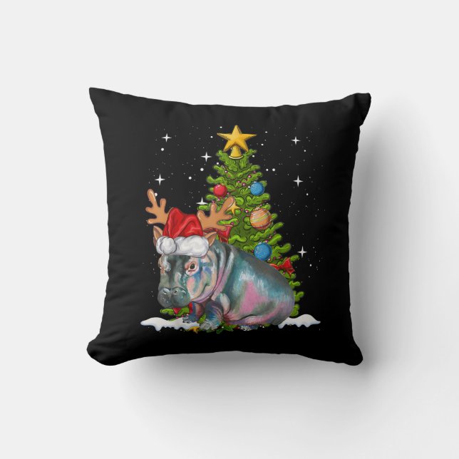Hippo Fiona Christmas Tree Hippopotamus Kissen (Vorderseite)