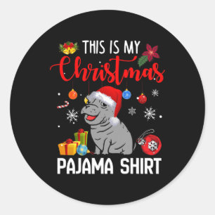 Hippo Fiona Das ist mein Weihnachts-Pajama-Shirt Runder Aufkleber
