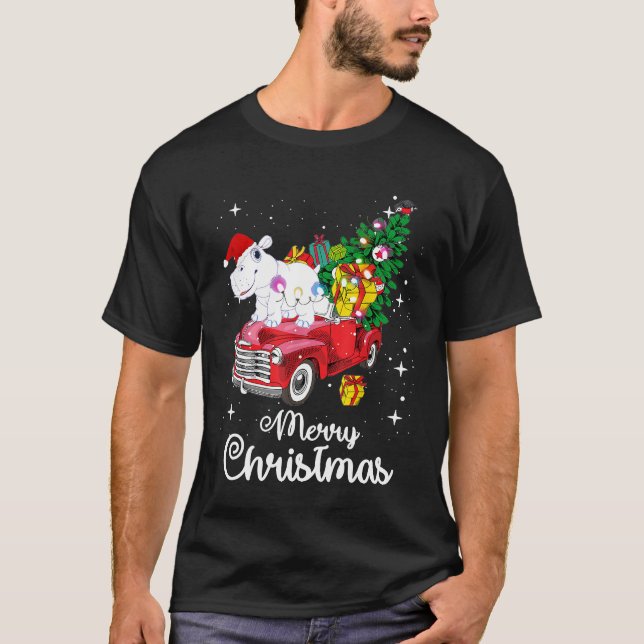Hippo Fiona Ride Red Truck Weihnachten Pajama T-Sh T-Shirt (Vorderseite)