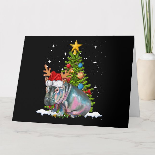 Hippo Fiona Weihnachtsbaum Hippopotamus Karte (Vorderseite)