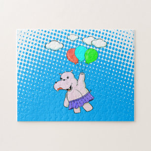 Hippo Flying with Balloons Niedliches Baby Animal