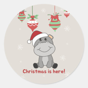 Hippo Frohe Weihnachts Winter Tiere Hippos Classi Runder Aufkleber