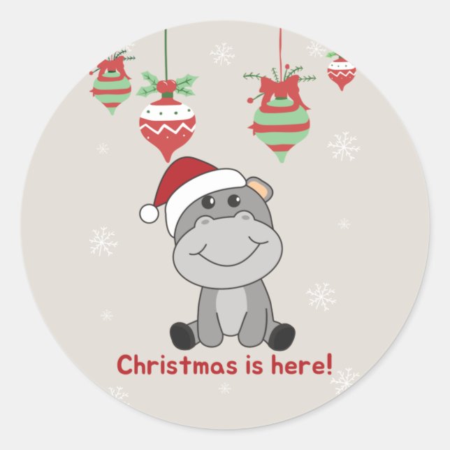 Hippo Frohe Weihnachts Winter Tiere Hippos Classi Runder Aufkleber (Vorderseite)