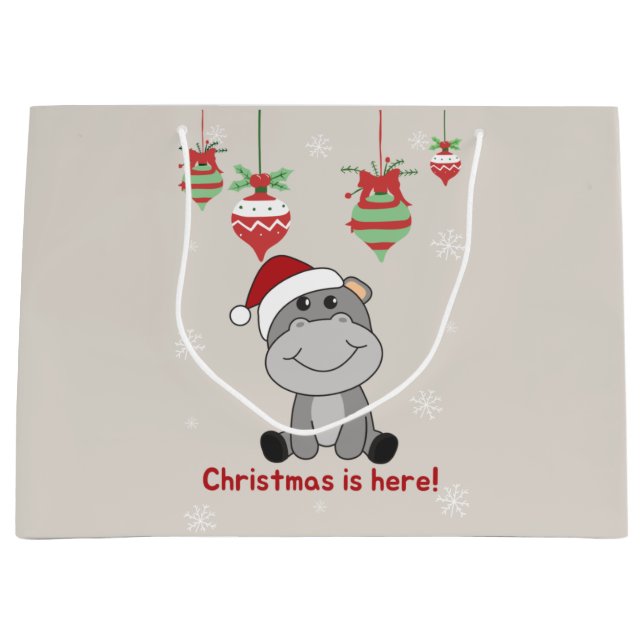 Hippo Frohe Weihnachts Winter Tiere Hippos Große  Große Geschenktüte (Vorderseite)