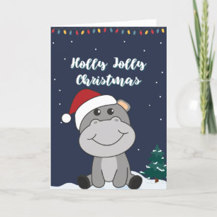Hippo Frohe Weihnachts Winter Tiere Hippos Holida Feiertagskarte