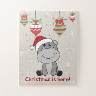 Hippo Frohe Weihnachts Winter Tiere Hippos Jigsaw