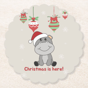 Hippo Frohe Weihnachts Winter Tiere Hippos Papier  Untersetzer