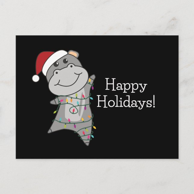 Hippo Frohe Weihnachts Winter Tiere Hippos Postca Postkarte (Vorderseite)