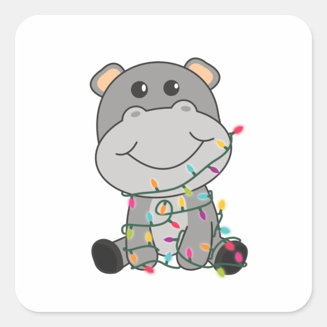 Hippo Frohe Weihnachts Winter Tiere Hippos Quadratischer Aufkleber (Vorderseite)